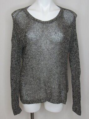 Eileen Fisher Black Loose Marled Knit Sweater Wool Linen Blend Women's M Medium